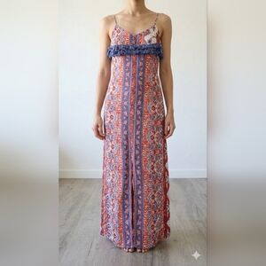 NWT Miss Mango Blue And Red Paisley Print Pom Pom Detail Maxi Dress Size 10